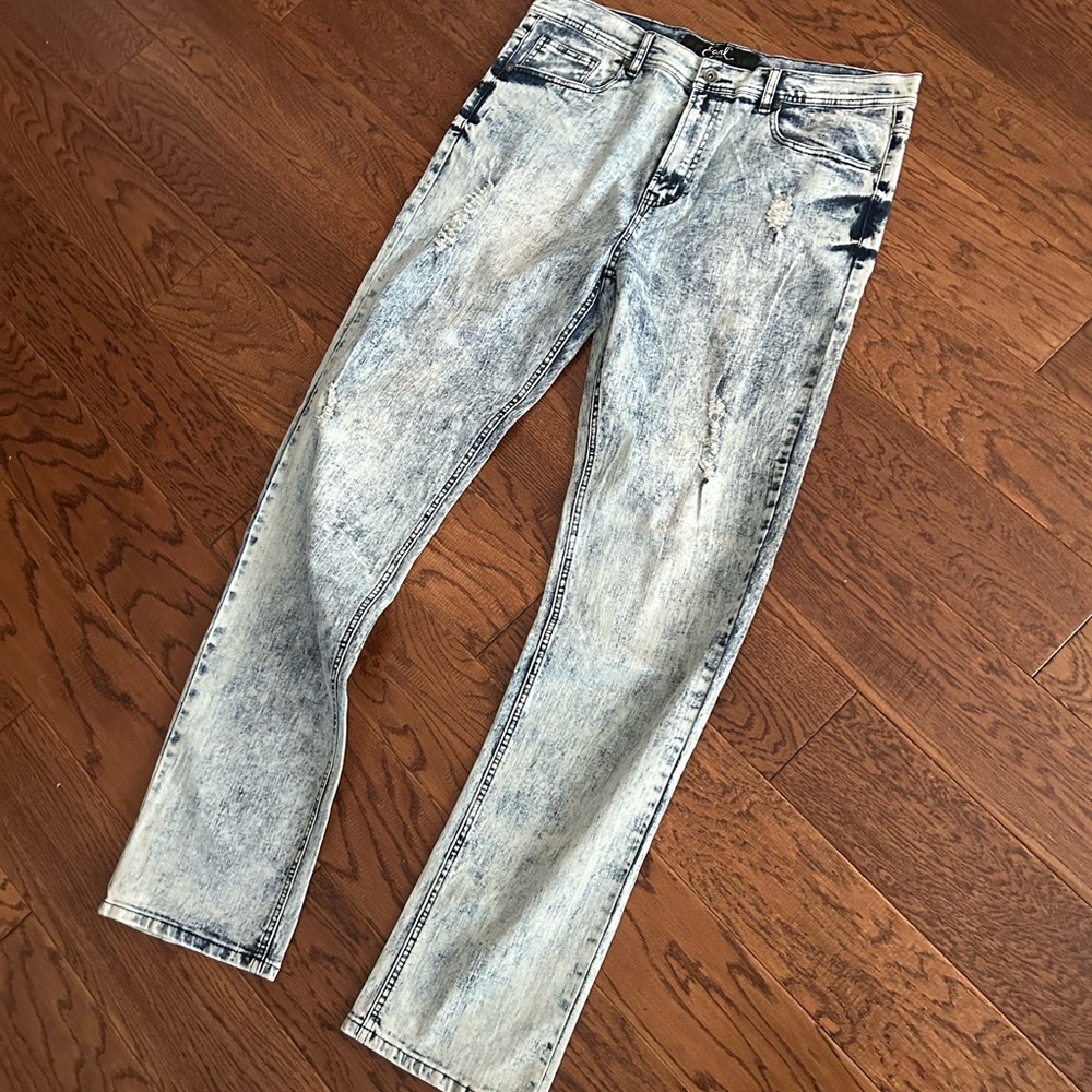 Earl Jeans Blue Straight Denim with Distressed Details